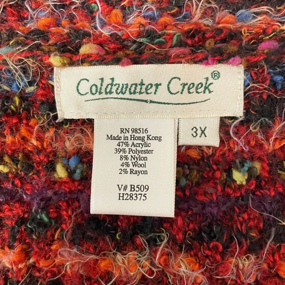 Coldwater Creek Cardigan 3X Red Multicolored Eyelash Knit Grannycore Boho Fuzzy